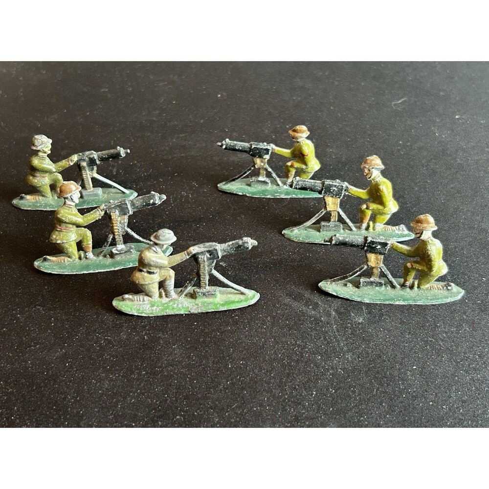 Vintage Lead Toy Soldiers Machine Gun Crews Barclay Manoil Style Lot of 6